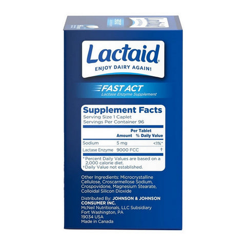 Lactaid, Lactaid Fast Act Lactase Enzyme Supplement, 96 Caplets
