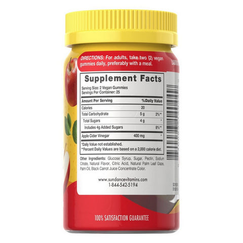 Sundance, Vitamins Apple Cider Vinegar Gummies Natural Apple, 50 Gummies
