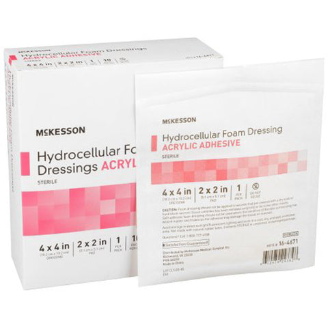 McKesson, Acrylic Adhesive with Border Foam Dressing 4 x 4 Inch, Box Of 10