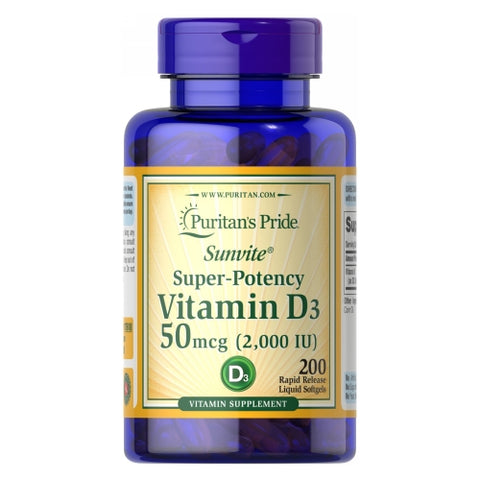 Puritan's Pride, Vitamin D3 50 mcg (2000 IU), 200 Softgels