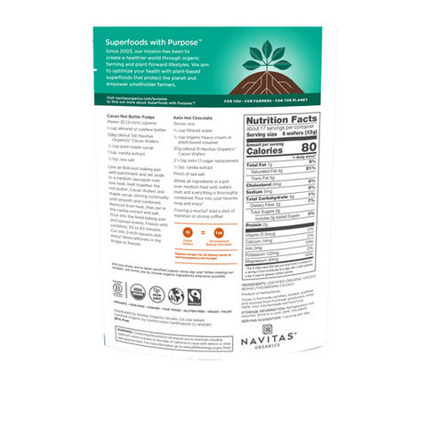 Navitas Organics, Cacao Wafers, 8 Oz