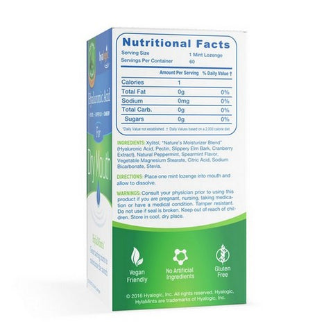 Hyalogic, Hyaluronic Acid for Dry Mouth Mint Flavor, 60 Lozenges