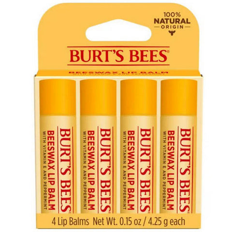 Burts Bees, Beeswax Lip Balm, 4 Count