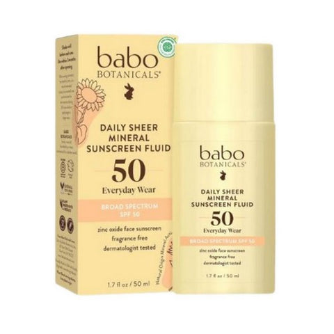Babo Botanicals, SPF 50 Daily Sheer Fluid Mineral Sunscreen, 1.7 Oz