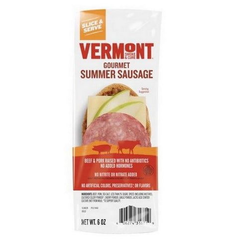 Vermont Smoke, Cure Uncured Summer Sausage Great on Charcuterie Boards With Cheese, 6 Oz