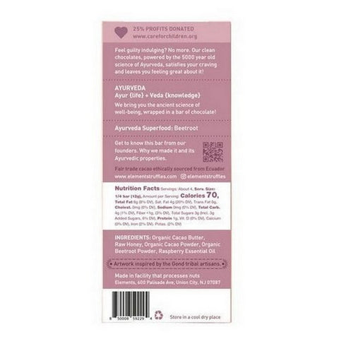 Elements Truffles, Raspberry with Beetroot Infusion 70% Cacao Artisanal Chocolate, 2 Oz