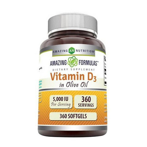 Amazing Nutrition, Amazing Formulas Vitamin D3 with Organic Olive Oil, 5000 IU, 360 Softgels