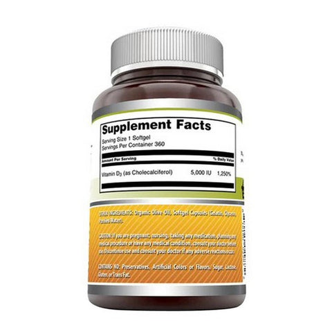 Amazing Nutrition, Amazing Formulas Vitamin D3 with Organic Olive Oil, 5000 IU, 360 Softgels