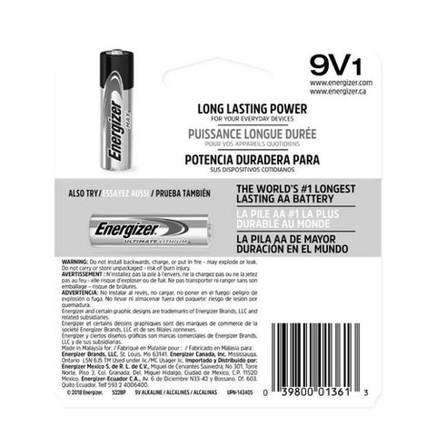 Energizer, Max Battery 9 Volt, 1 Each