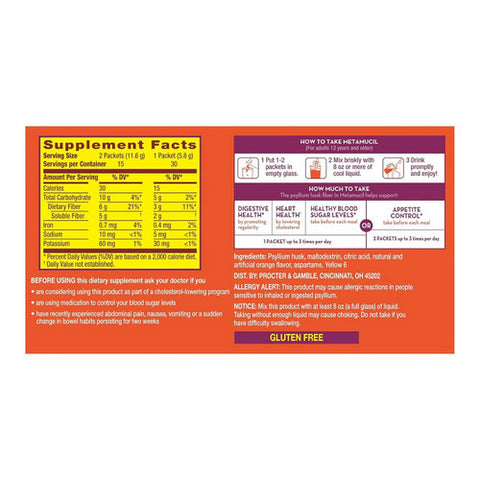 Metamucil, Psyllium 4 in 1 Fiber Supplement On The Go Orange, 30 Each