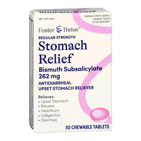 Foster And Thrive, Regular Strength Stomach Relief Bismuth Salicylate Chewable Tablets, 30 Tabs