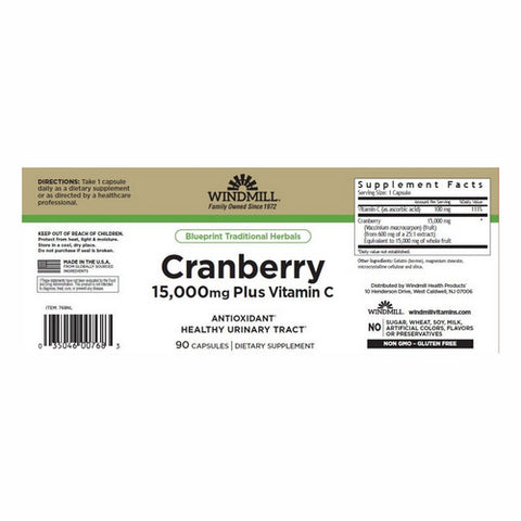 Windmill, Cranberry Plus Vitamin C, 15,000 Mg, 90 Capsules
