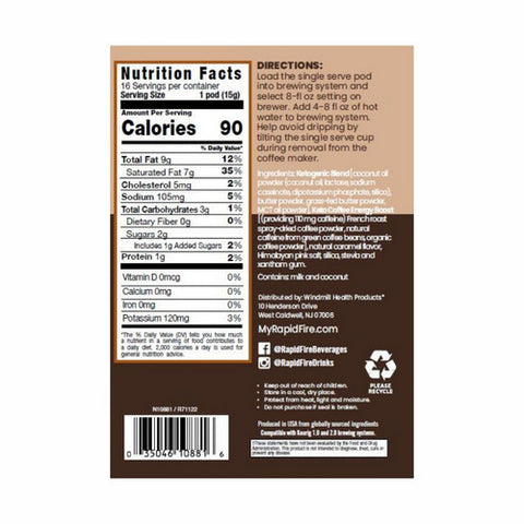 Rapid Fire, Keto Coffee Caramel Macchiato pods, 8.46 Oz