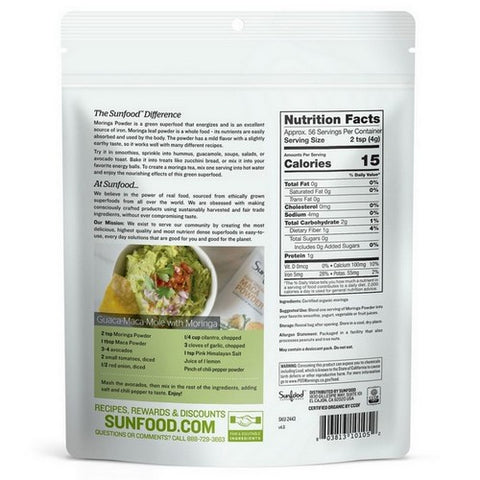 Sunfood Superfoods, Organic Moringa Powder, 8 Oz