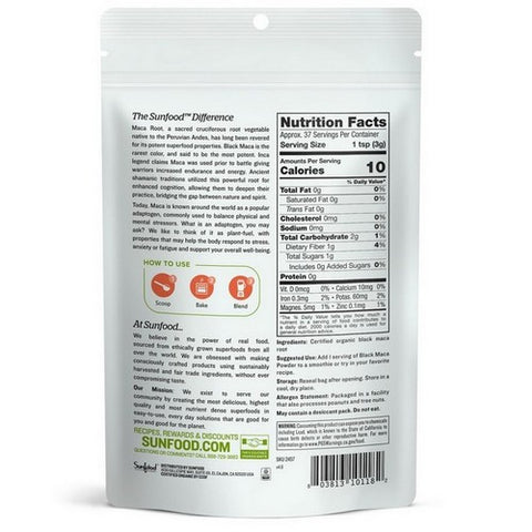 Sunfood Superfoods, Organic Black Maca Powder, 4 Oz