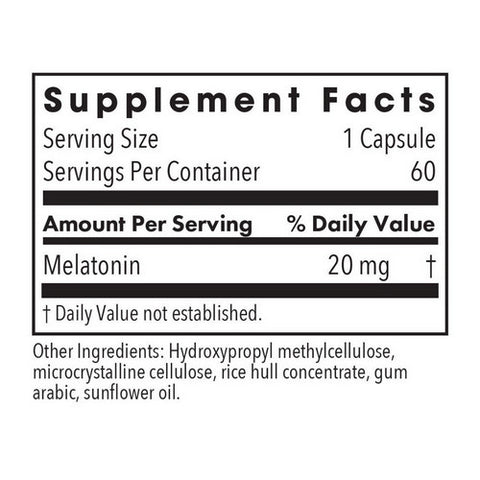 Nutricology/ Allergy Research Group, Melatonin High Potency Melatonin, 20 Mg, 60 Veg Caps