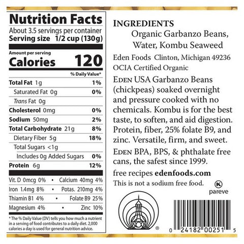Eden Foods, Organic Garbanzo Beans Chickpeas, 15 Oz (Case Of 12)