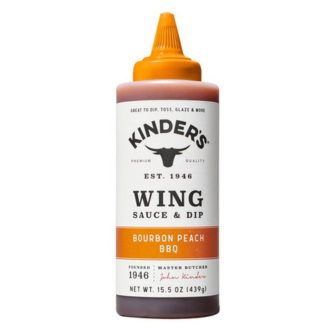 Kinders, Bourbon Peach BBQ Wing Sauce and Dip, 15.5 Oz (Case Of 6)