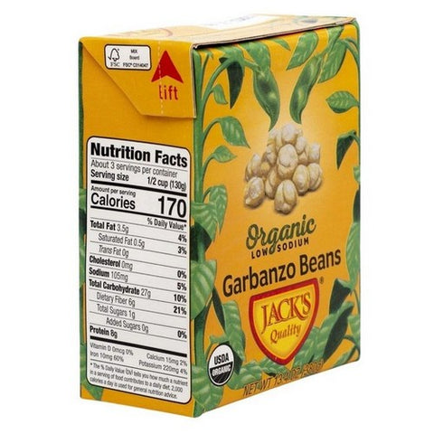 Jack's Quality, Organic Low Sodium Garbanzo Beans, 13.4 Oz(Case Of 8)