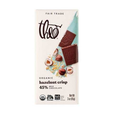 Theo Chocolate, Organic Hazelnut Crisp Milk Chocolate Bar, 3 Oz(Case Of 12)