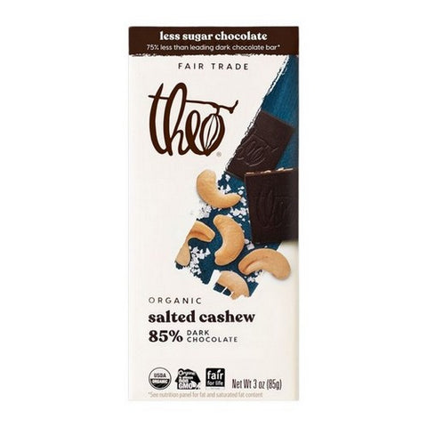 Theo Chocolate, Organic Salted Cashew Dark Chocolate Bar, 3 Oz(Case Of 12)