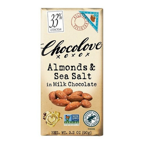 Chocolove, Almonds And Sea Salt In Milk Chocolate Bar, 3.2 Oz(Case Of 12)