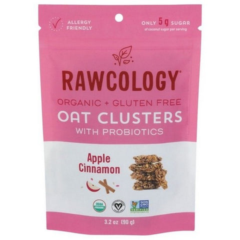 Rawcology, Organic Oat Clusters Apple Cinnamon With Probiotics, 3.2 Oz(Case Of 6)