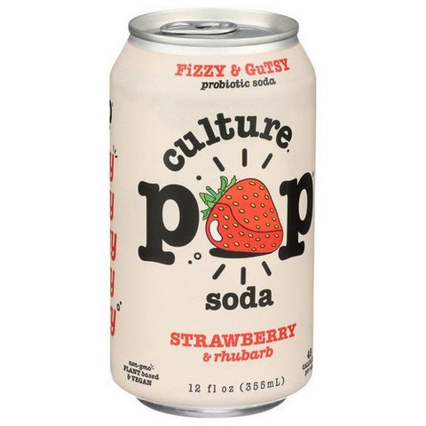 Culture Pop, Probiotic Soda Strawberry And Rhubarb, 12 Oz(Case Of 12)