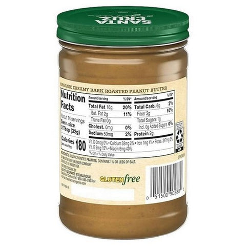 Santa Cruz, Organic Creamy Dark Roasted Peanut Butter, 16 Oz(Case of 12)