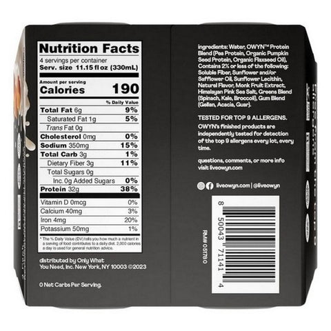 Owyn, Caramel Elite Protein Salted, 44.6 Oz(Case Of 3)