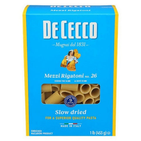 De Cecco, Mezzi Rigatoni Pasta, 16 Oz (Case Of 12)