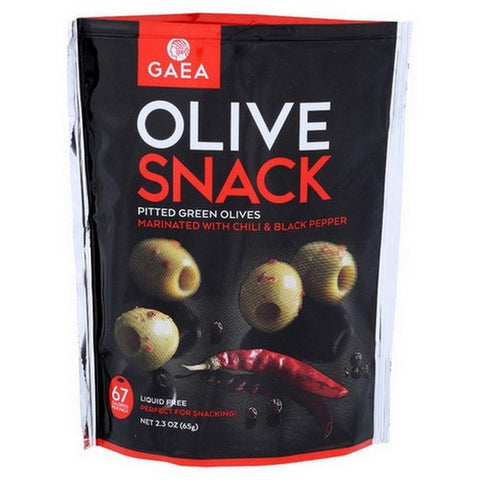 Gaea, Olive Snack Pitted Green Olives With Chili And Black Pepper, 2.3 Oz(Case Of 8)