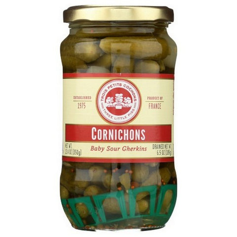 Les Trios Petits, French Cornichons Baby Sour Gherkins, 12.4 Oz(Case Of 12)