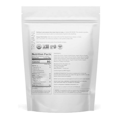 Truvani, Organic Protein Plus Greens Powder, 12.59 Oz