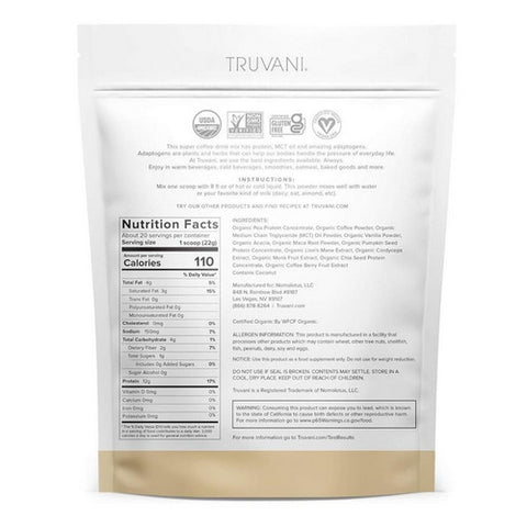 Truvani, Protein Plus Energy Vanilla Latte Powder, 15.87 Oz