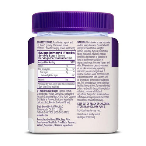 Natrol, Kids Melatonin Gummies Raspberry Flavored, 1 Mg, 60 Gummies