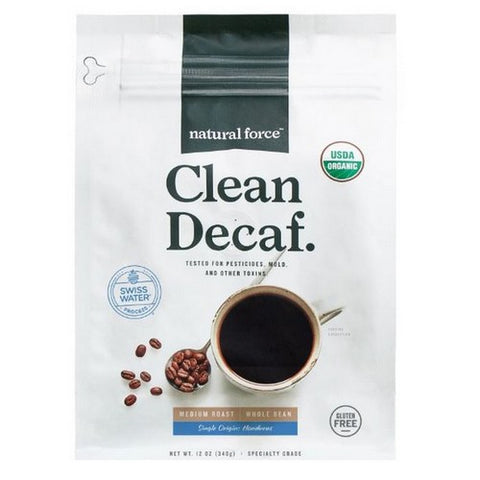 Natural Force, Clean Coffee Decaf Medium Roast Whole Bean, 12 Oz