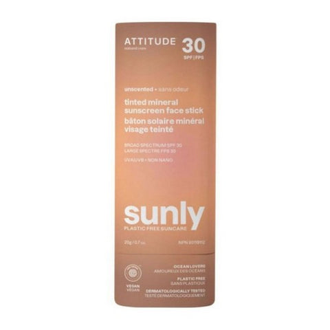 Attitude, Tinted Mineral Sunscreen Face Stick SPF 30 Sunly Plastic Free Unscented, 0.7 Oz