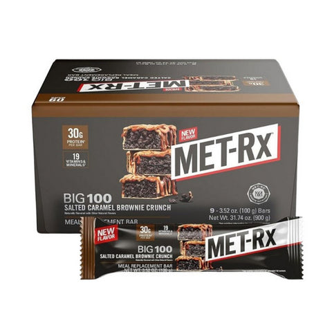 Pure Protein, Met-Rx Big 100 Salted Caramel Brownie Bar, 9 Count