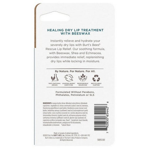 Burts Bees, Rescue Lip Relief Shea Butter Echinacea For Dry Lips Natural Origin, 0.35 oz (Case Of 4)