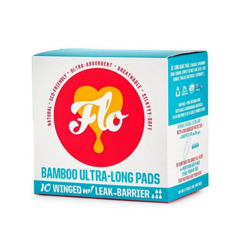 Bamboo Pads Ultra Long with Wings 10 Count (Case of 8) by FLO