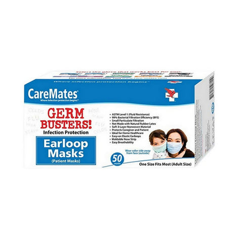 Germ Busters Earloop Masks Adult One Size 50 Count by Caremates