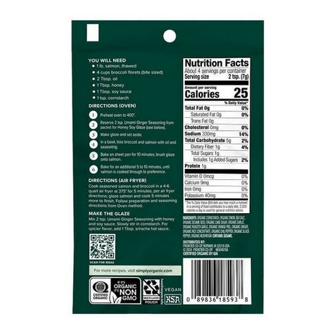 Simply Organic, Organic Sheet Pan Seasoning Umami Ginger, 0.99 Oz