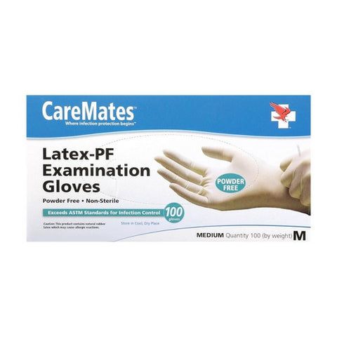 Caremates, Latex PF Examination Gloves Medium, 100 Count