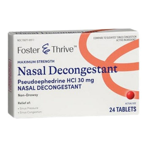 Foster And Thrive, Maximum Strength Nasal Decongestant, 30 Mg, 24 Tabs