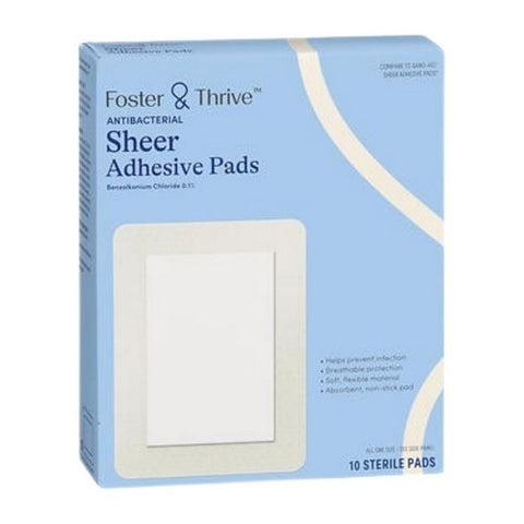 Foster And Thrive, Antibacterial Sheer Adhesive Pads, 10 Count