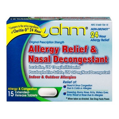 Ohm, Loratadine Claritin D 24, 15 Tabs