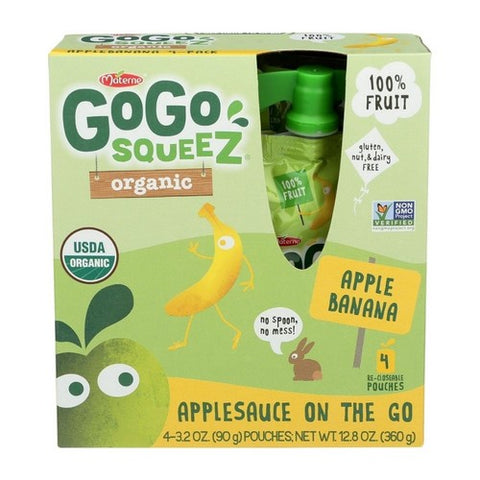 Gogo Squeez, Organic Applesauce On The Go Apple Banana, 3.2 Oz X 4 Count (Case Of 12)