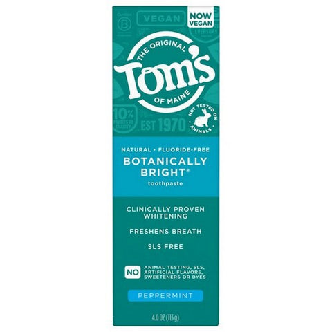 Tom's Of Maine, Botanically Bright Fluoride Free Toothpaste Peppermint, 4 Oz (Case Of 6)