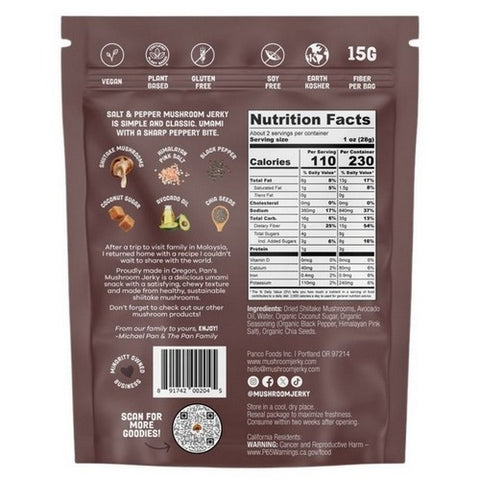 Pan's Mushroom Jerky, Mushroom Jerky Salt and Pepper, 2.2 Oz (Case Of 6)